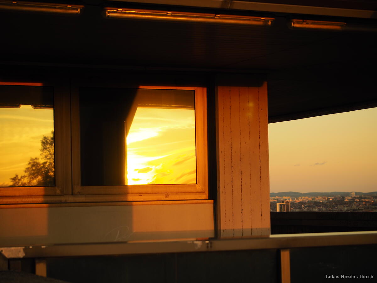 Sunset Reflection in Glass at Strahov